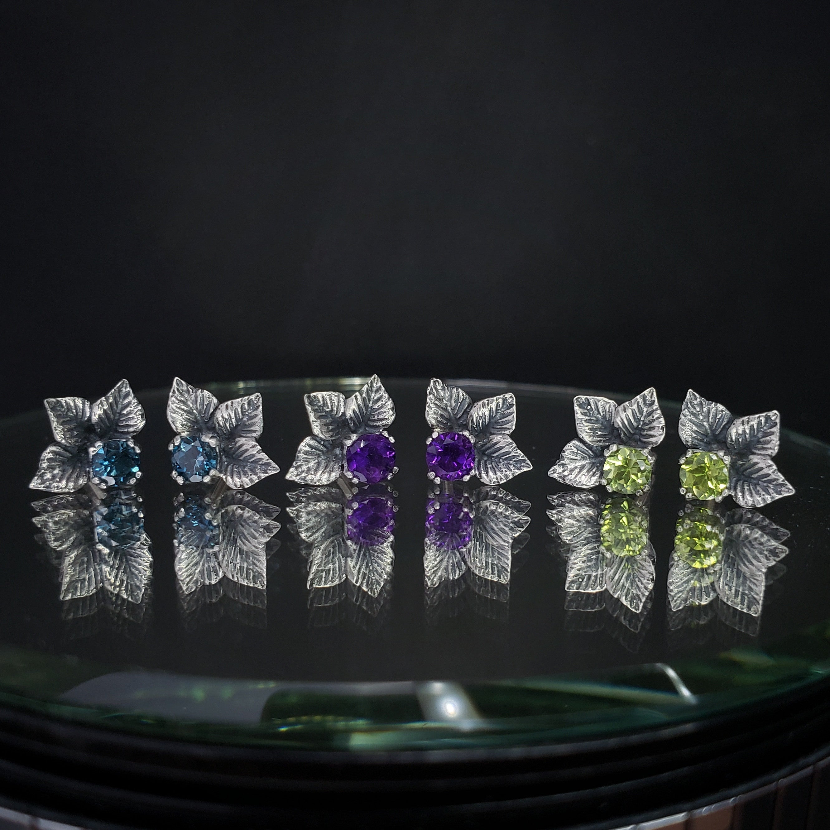 Leaf Trio Earrings with Gemstone