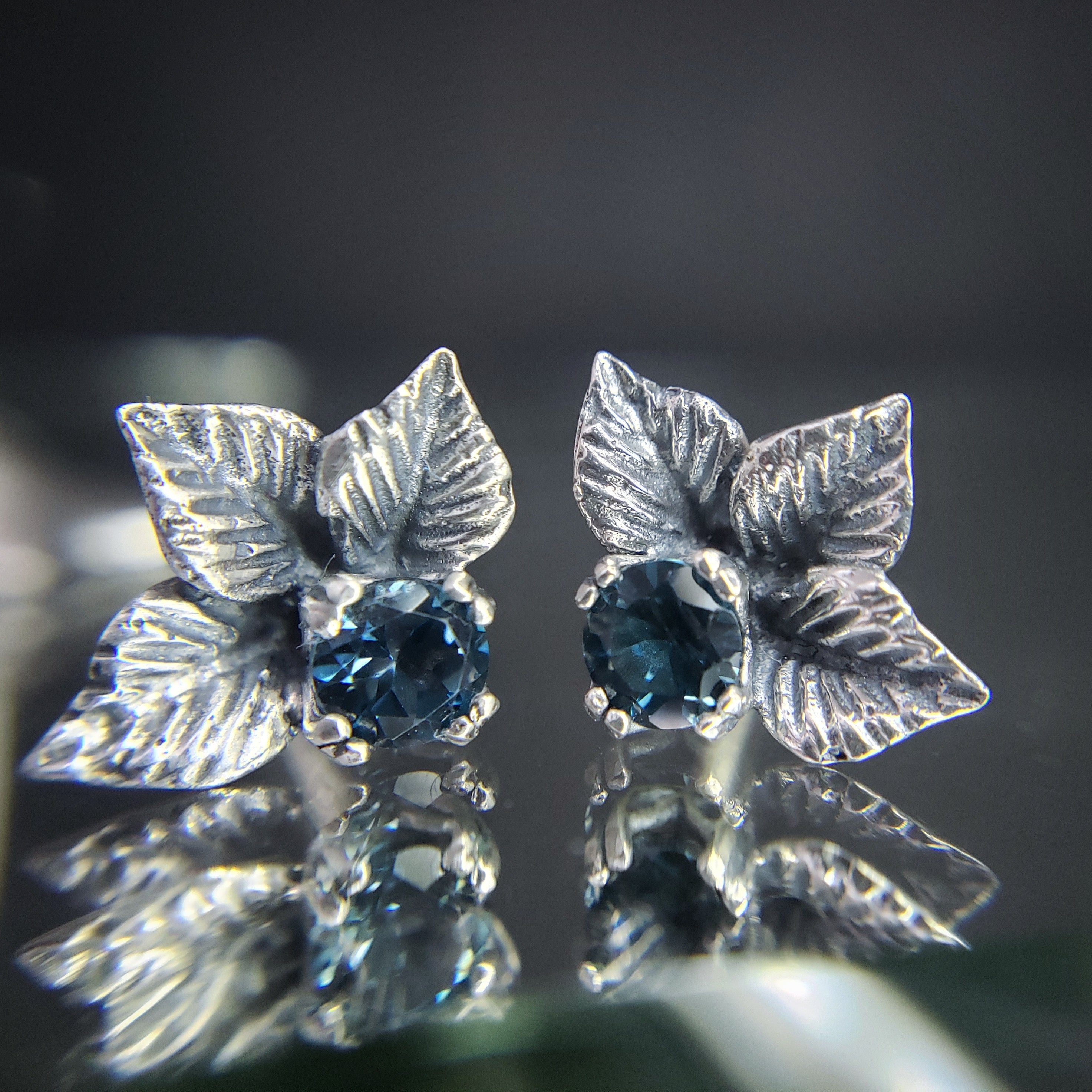 Leaf Trio Earrings with Gemstone