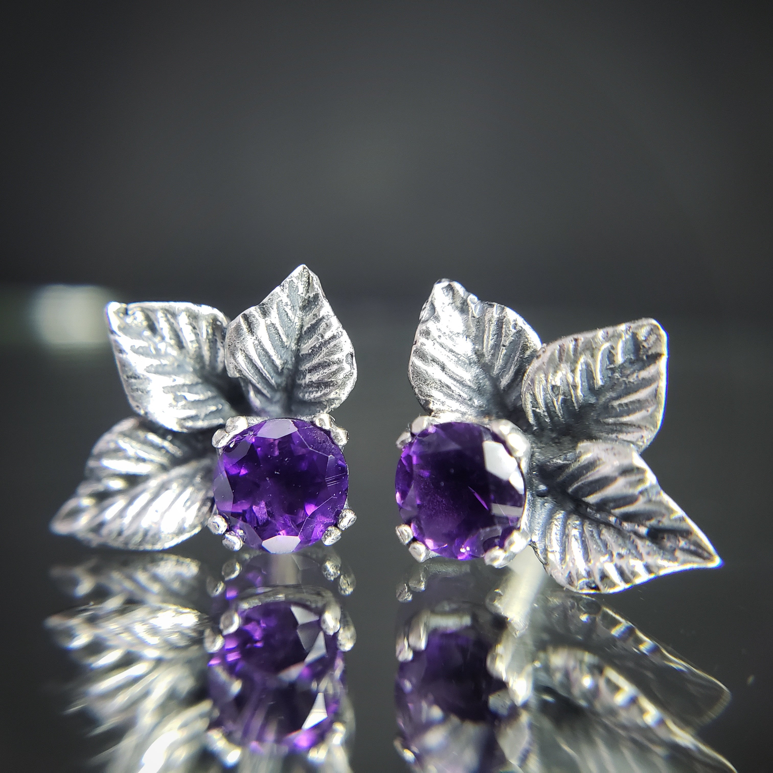 Leaf Trio Earrings with Gemstone