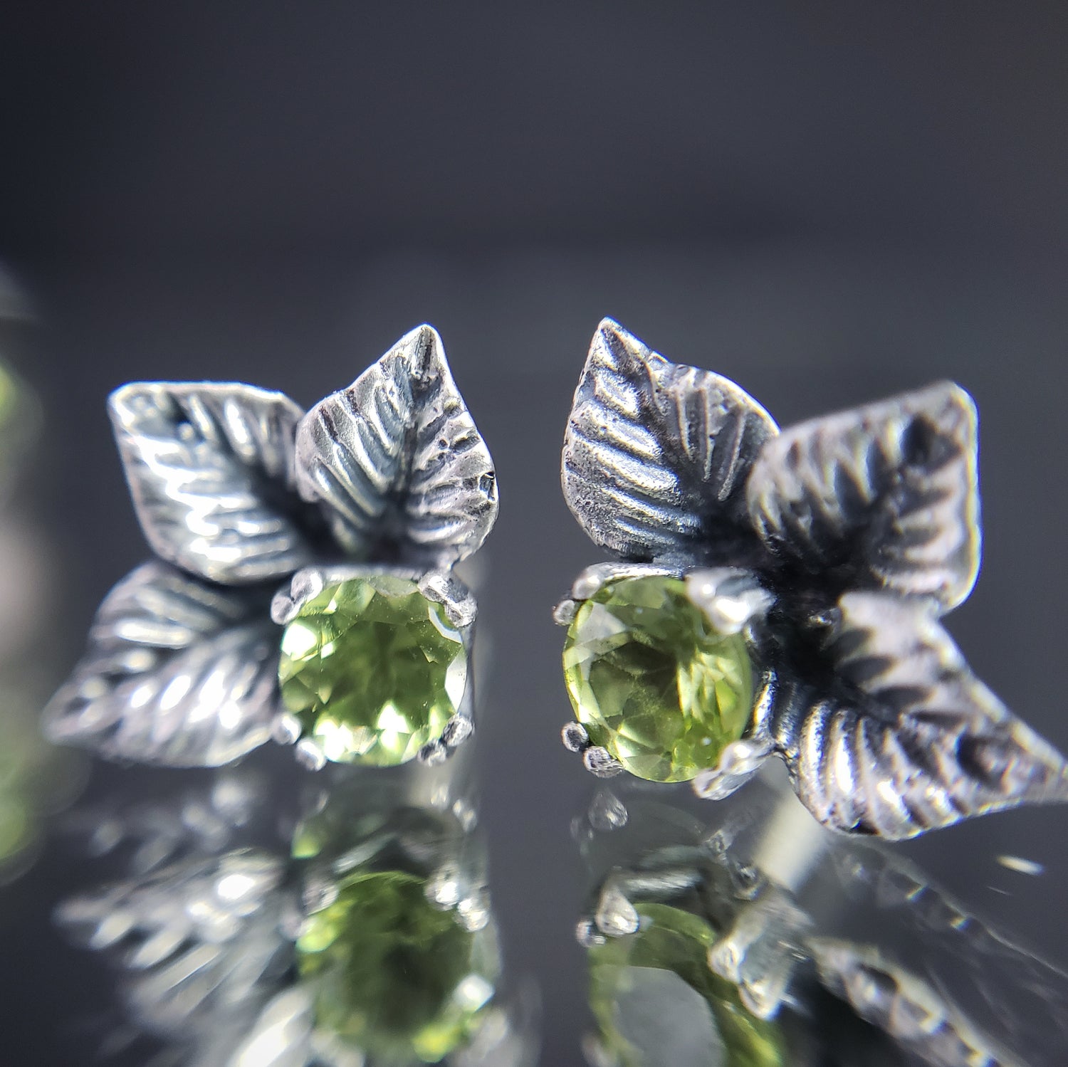 Leaf Trio Earrings with Gemstone