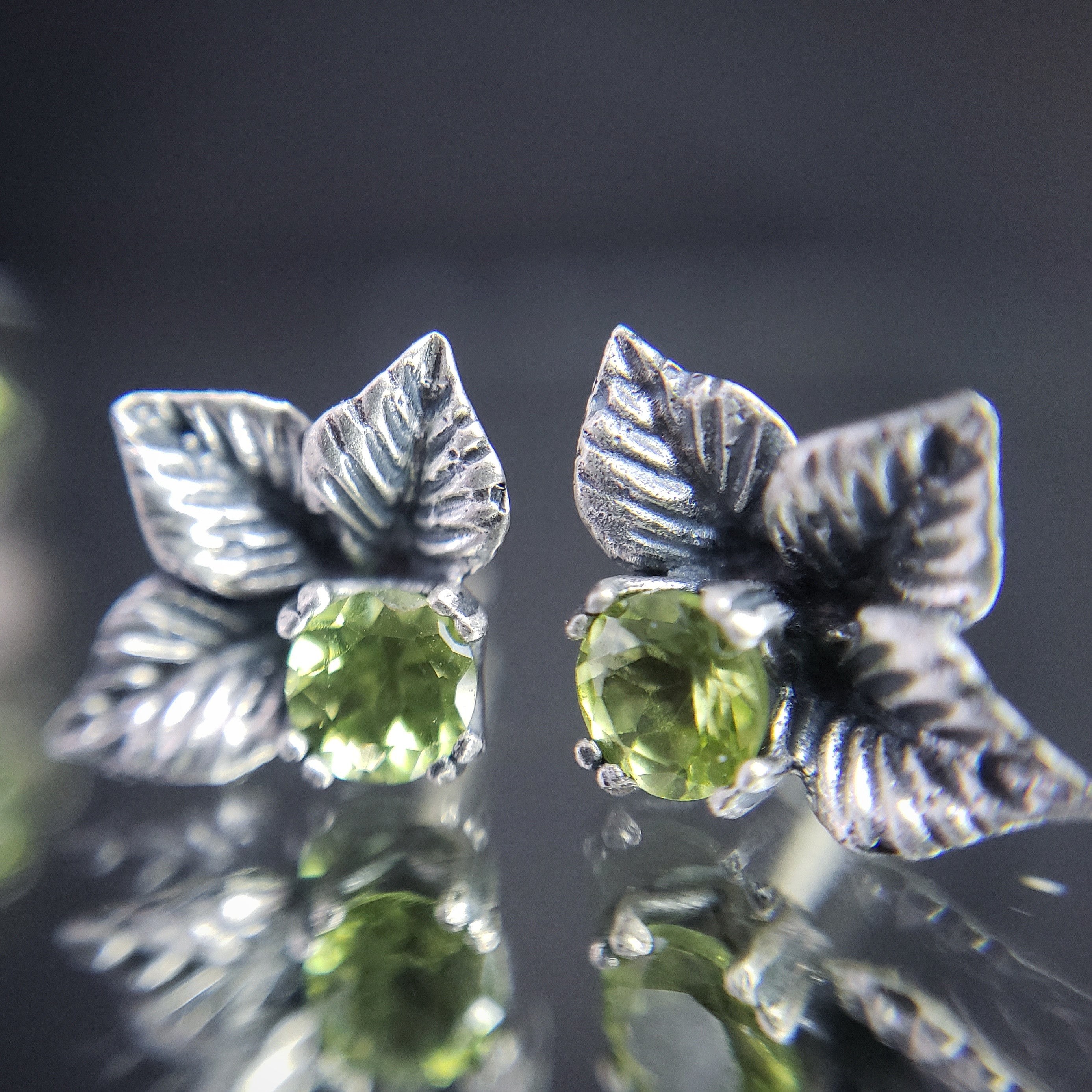 Leaf Trio Earrings with Gemstone