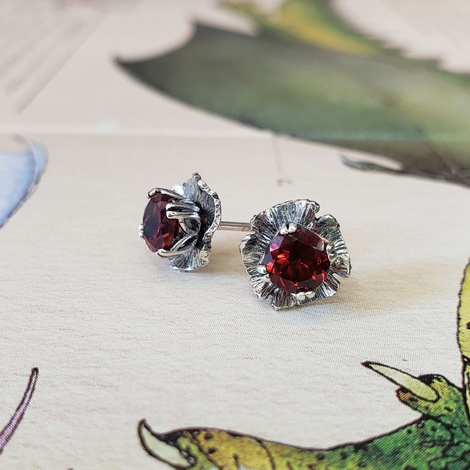 Floral Studs with the Gemstone