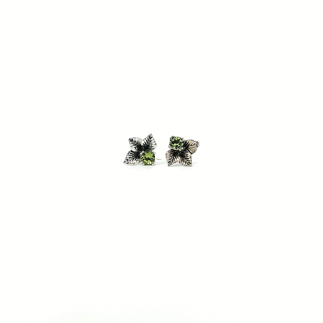 Leaf Trio Earrings with Gemstone