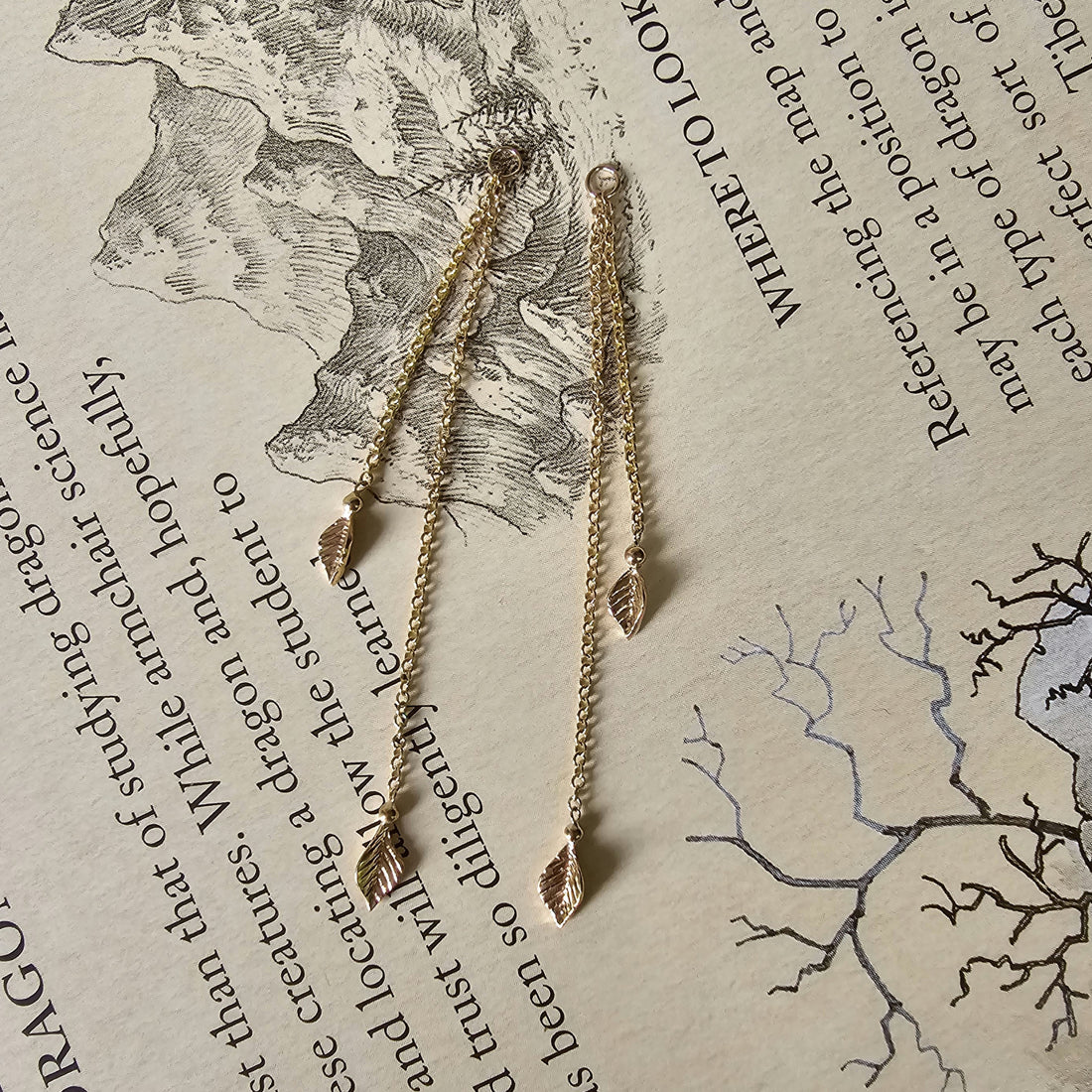 Earring Charms with Leaf and Chain