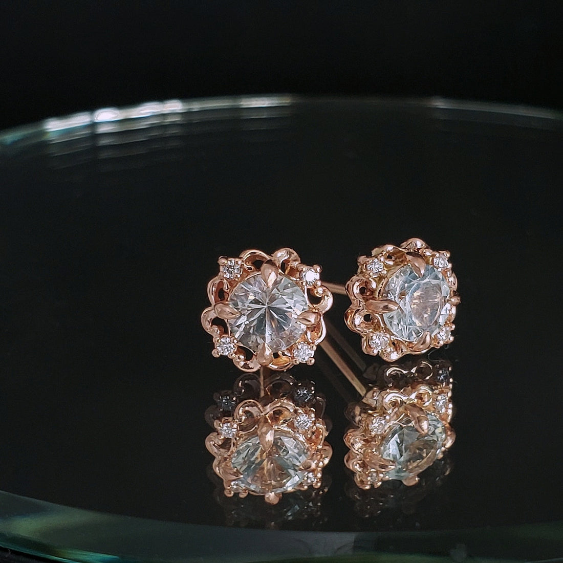 Crown Earrings with Aquamarine and Diamonds