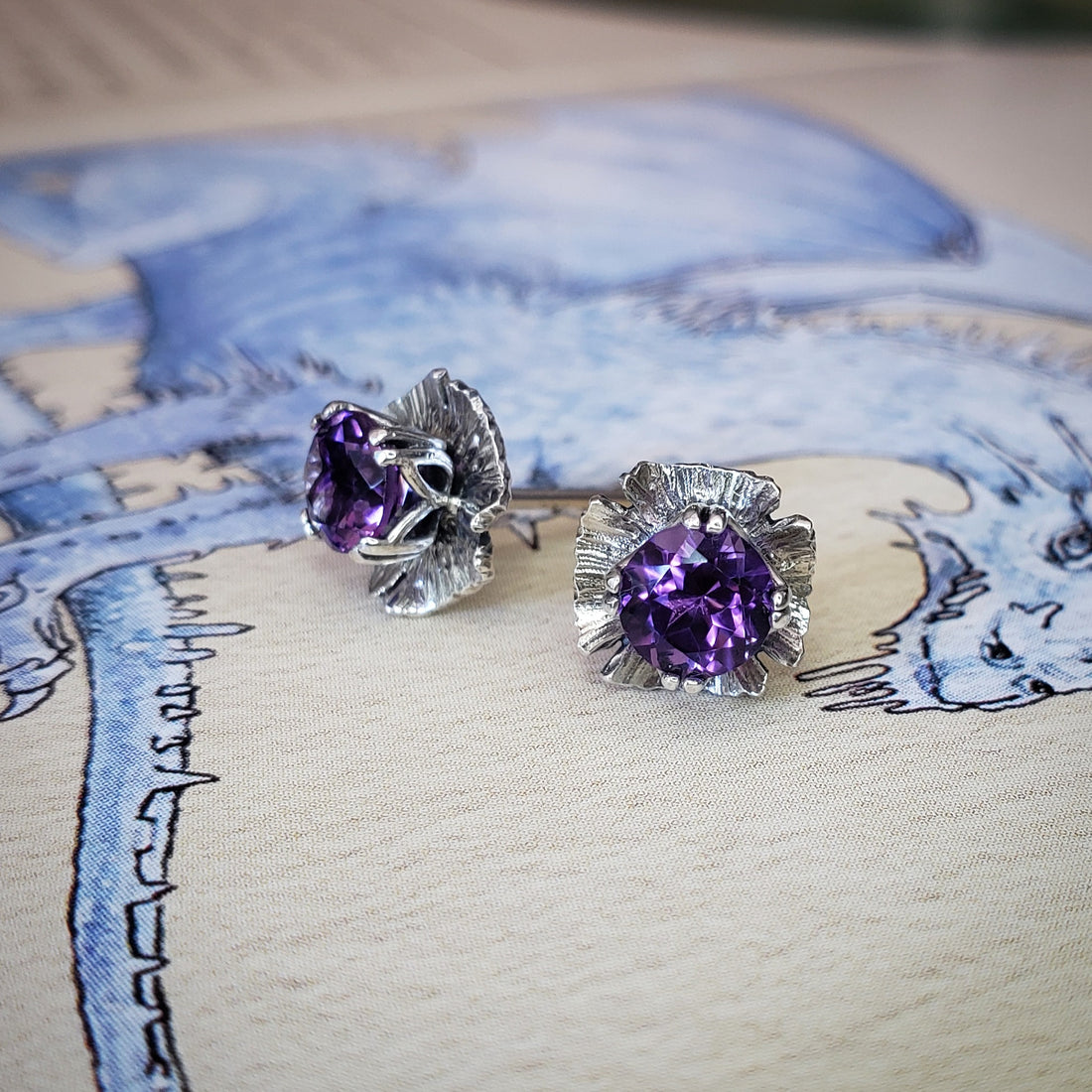 Floral Studs with the Gemstone