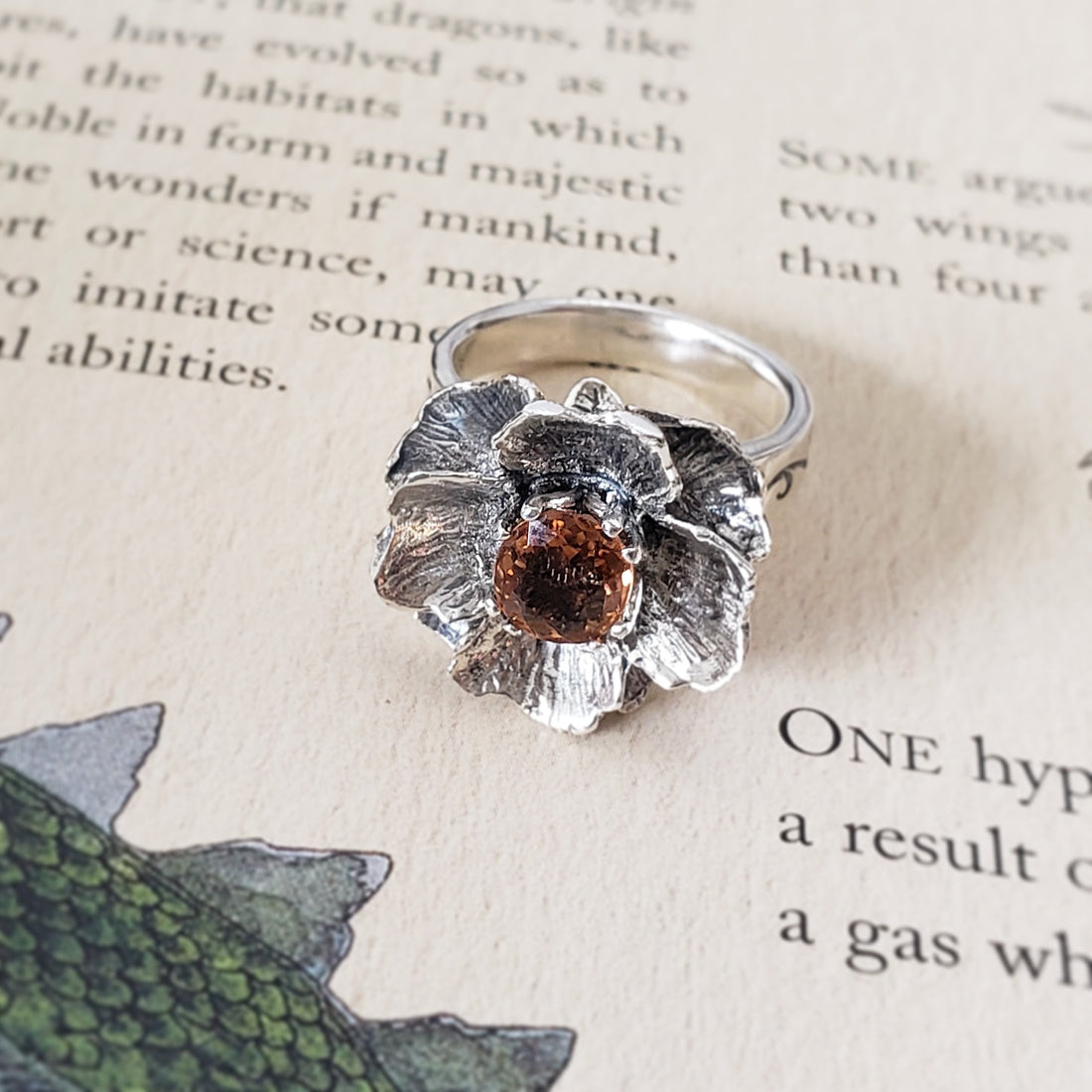 Flower Ring with Peach Tourmaline