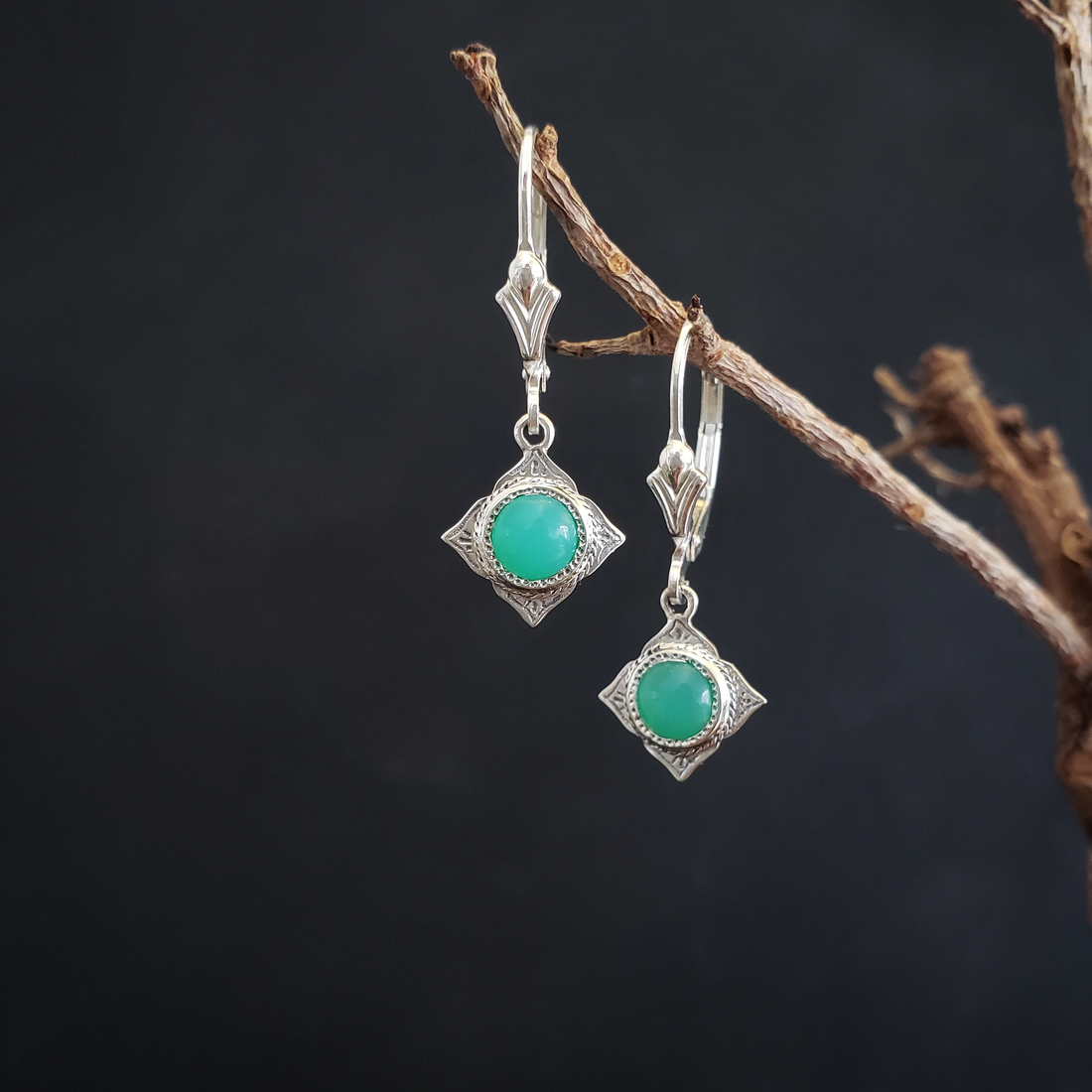 Aretuza Drop Earrings with Chrysoprase