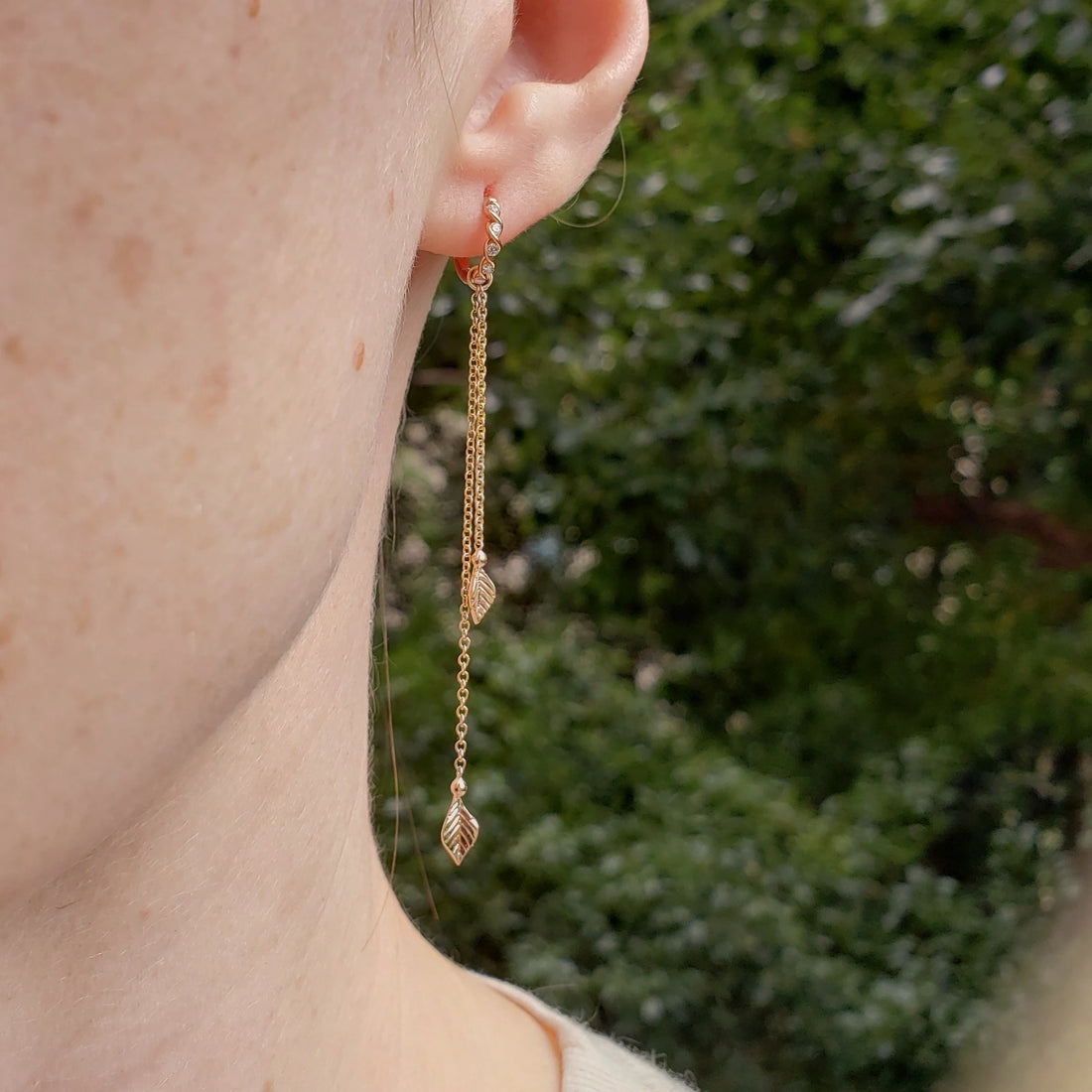 Earring Charms with Leaf and Chain