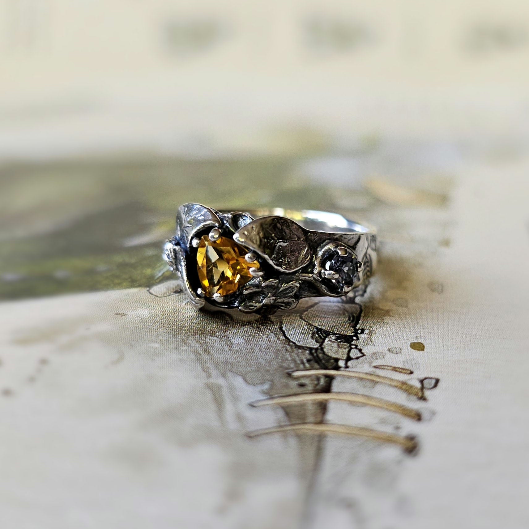 Elven Solitude Ring with Citrine