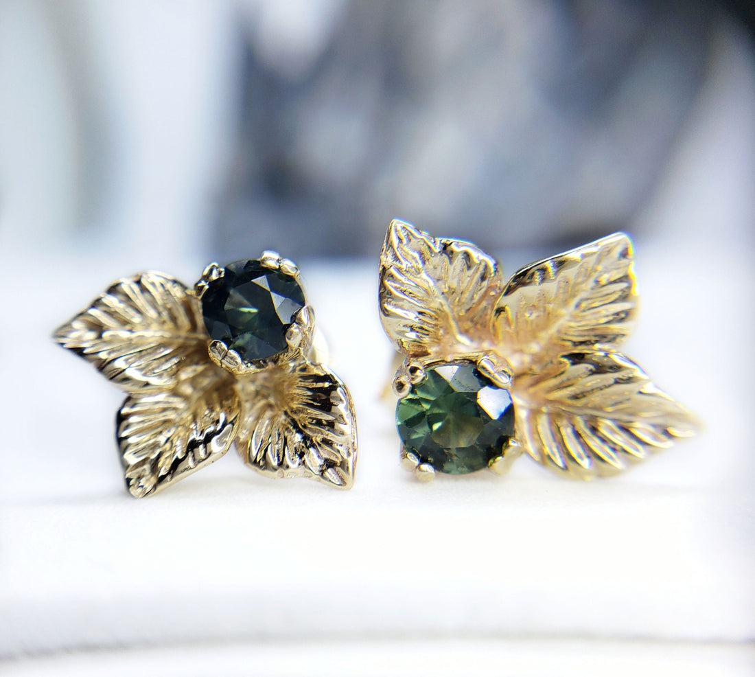 Leaf Trio Studs with Sapphires