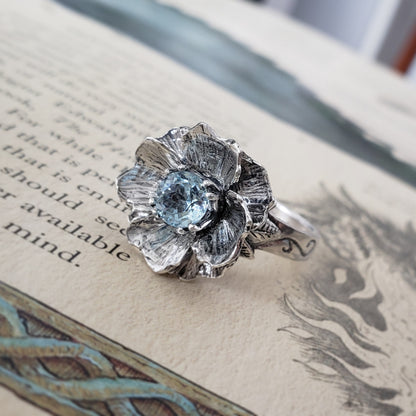 Flower Ring with Sky Blue Topaz