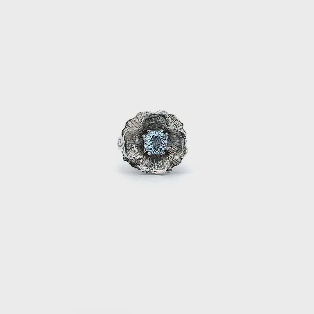 Flower Ring with Sky Blue Topaz