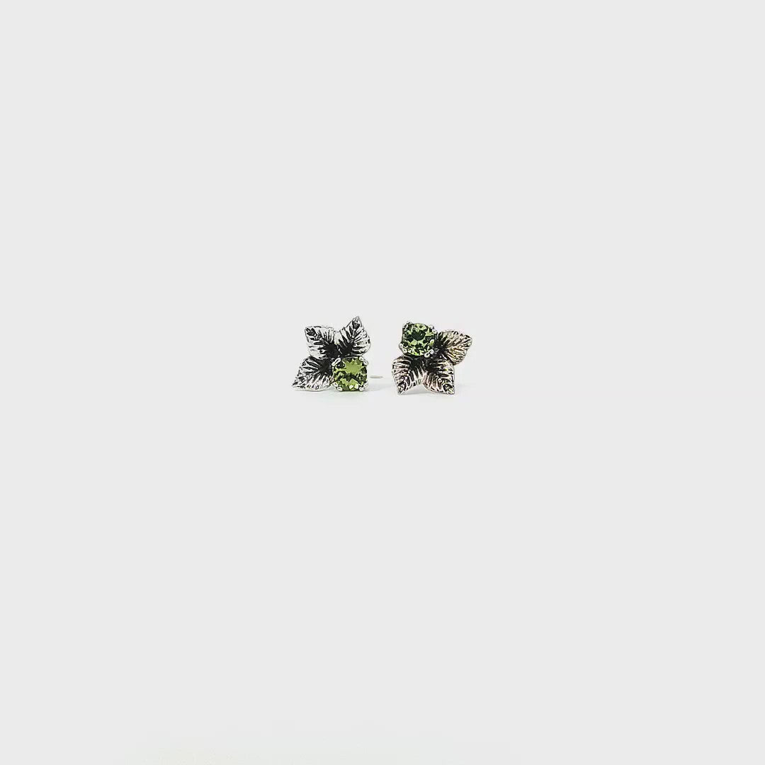 Leaf Trio Earrings with Gemstone